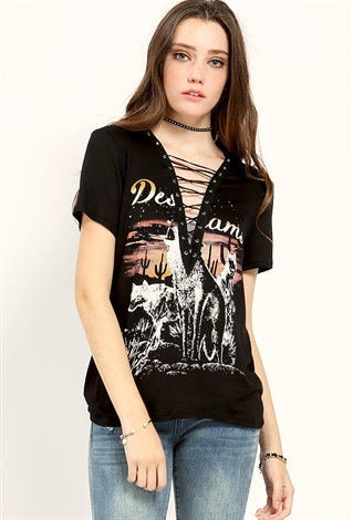 Graphic Lace-Up Tee