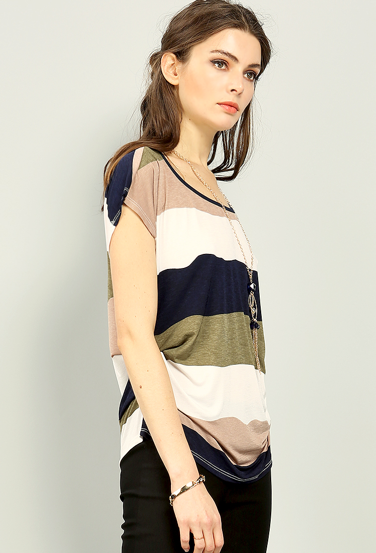 Striped Casual Top W/Necklace