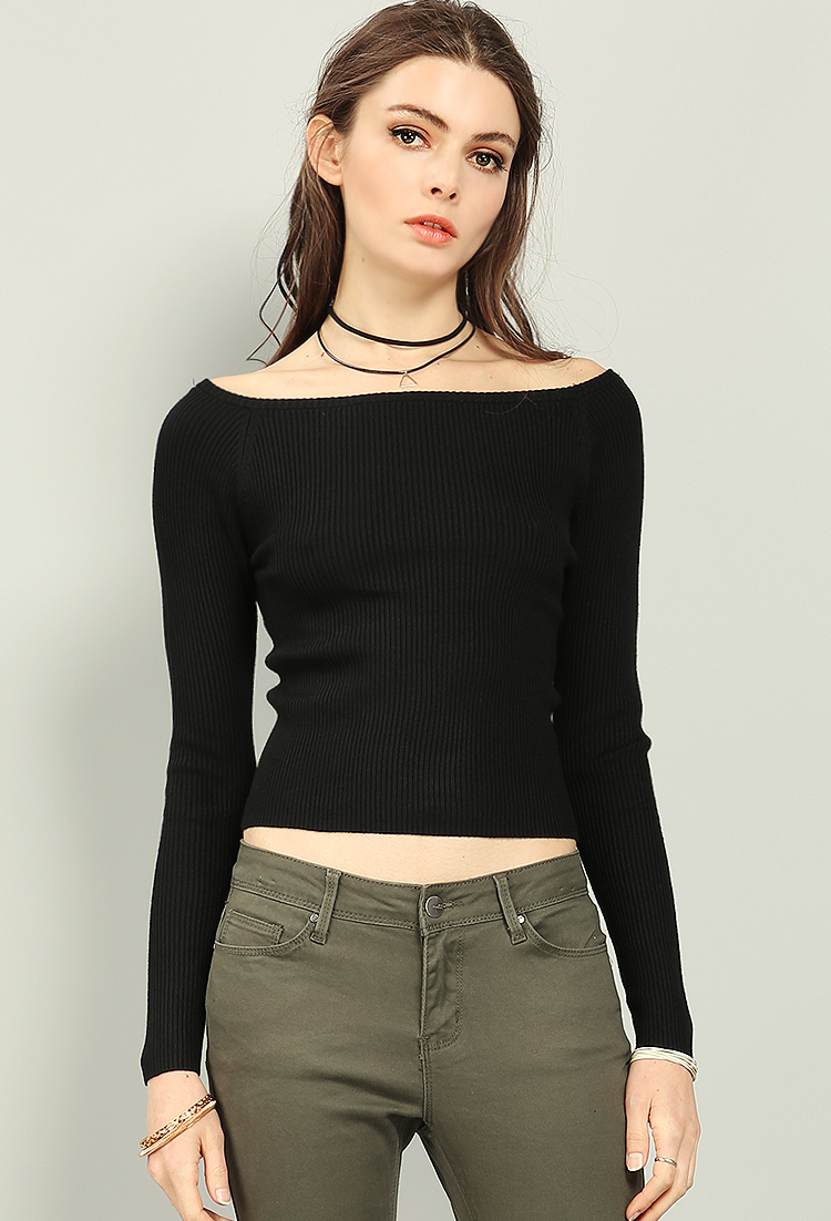 Ribbed Off-The-Shoulder Knit Top