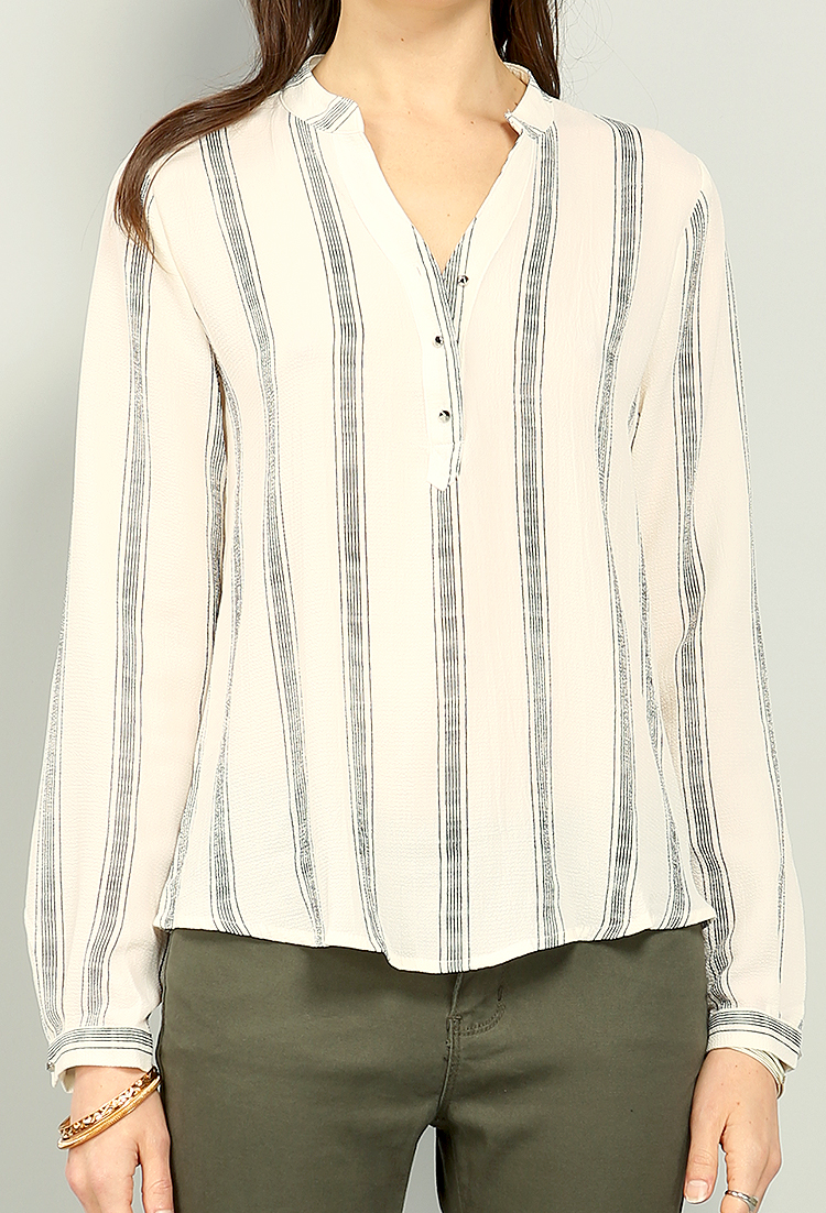 Striped Collarless Blouse
