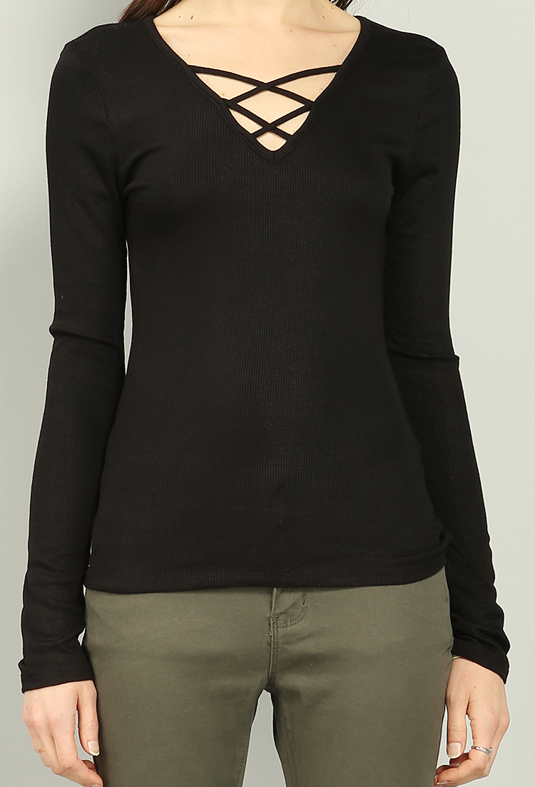 Crisscross Strappy Ribbed Top
