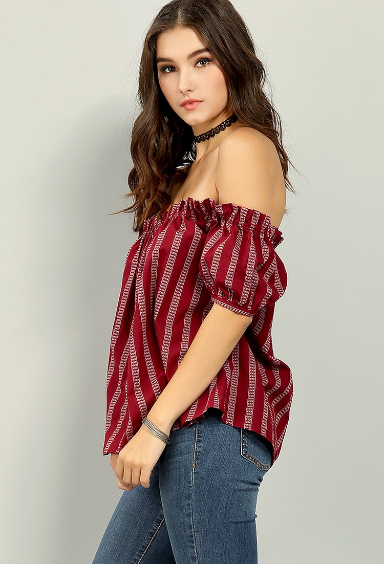 Striped Off-The-Shoulder Button Up Top
