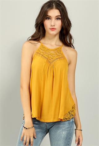Lace Paneled Halter Casual Top