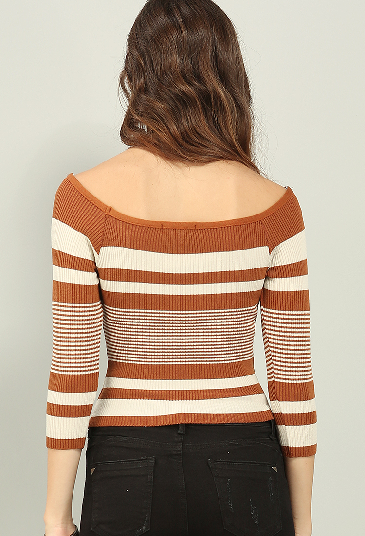 Multi-Striped Ribbed Knit Tee