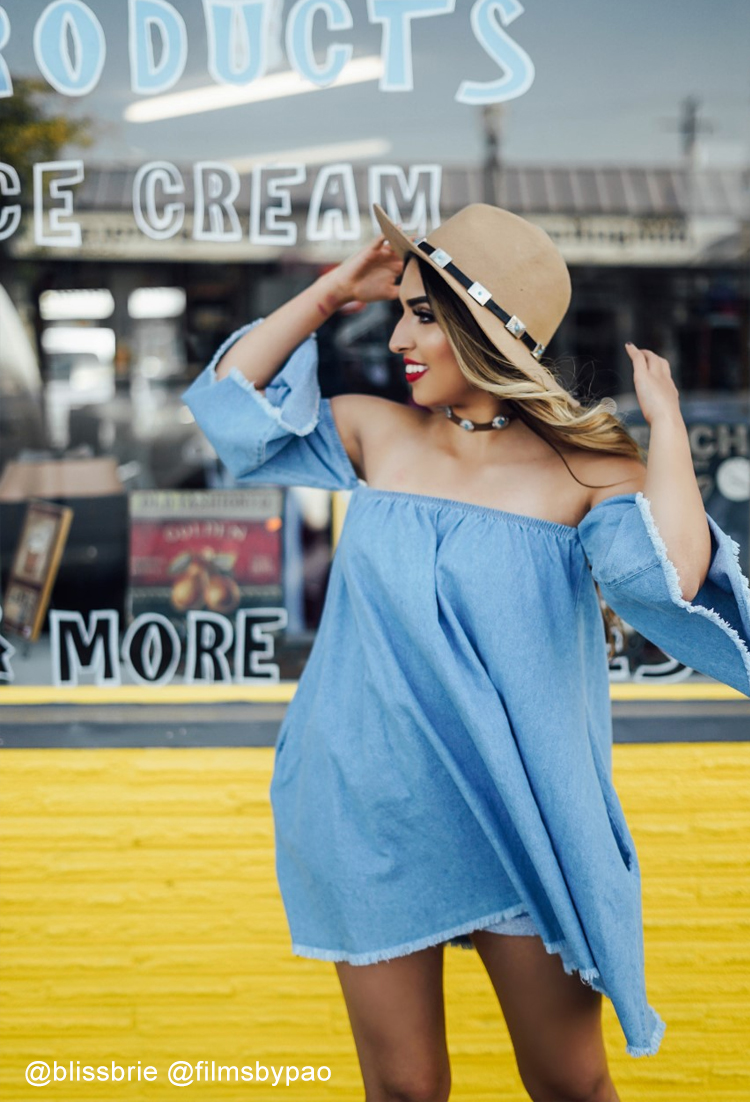 Chambray Off-The-Shoulder Dress