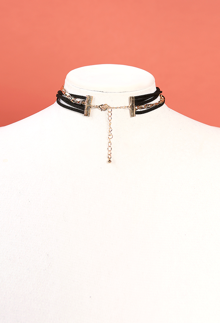 Faux Suede Layered Chain Choker