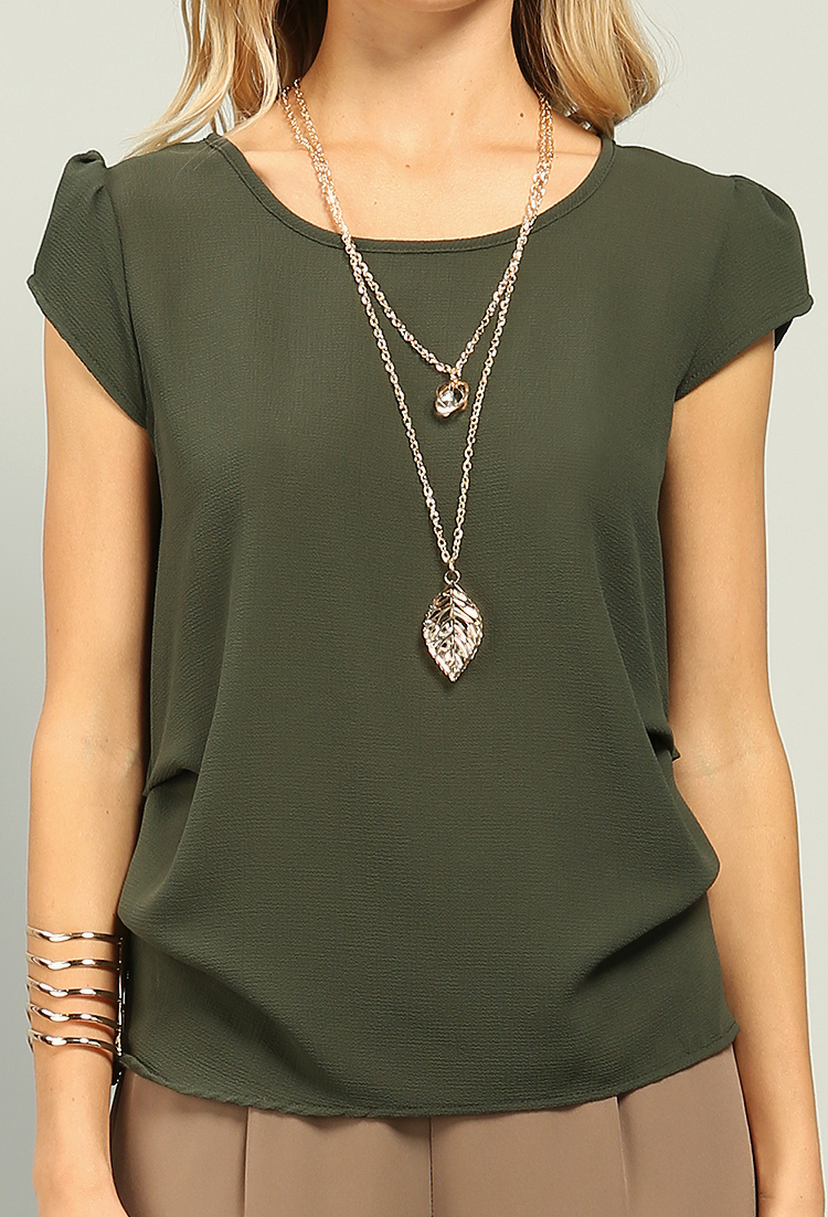 Ruched Blouse W/Necklace