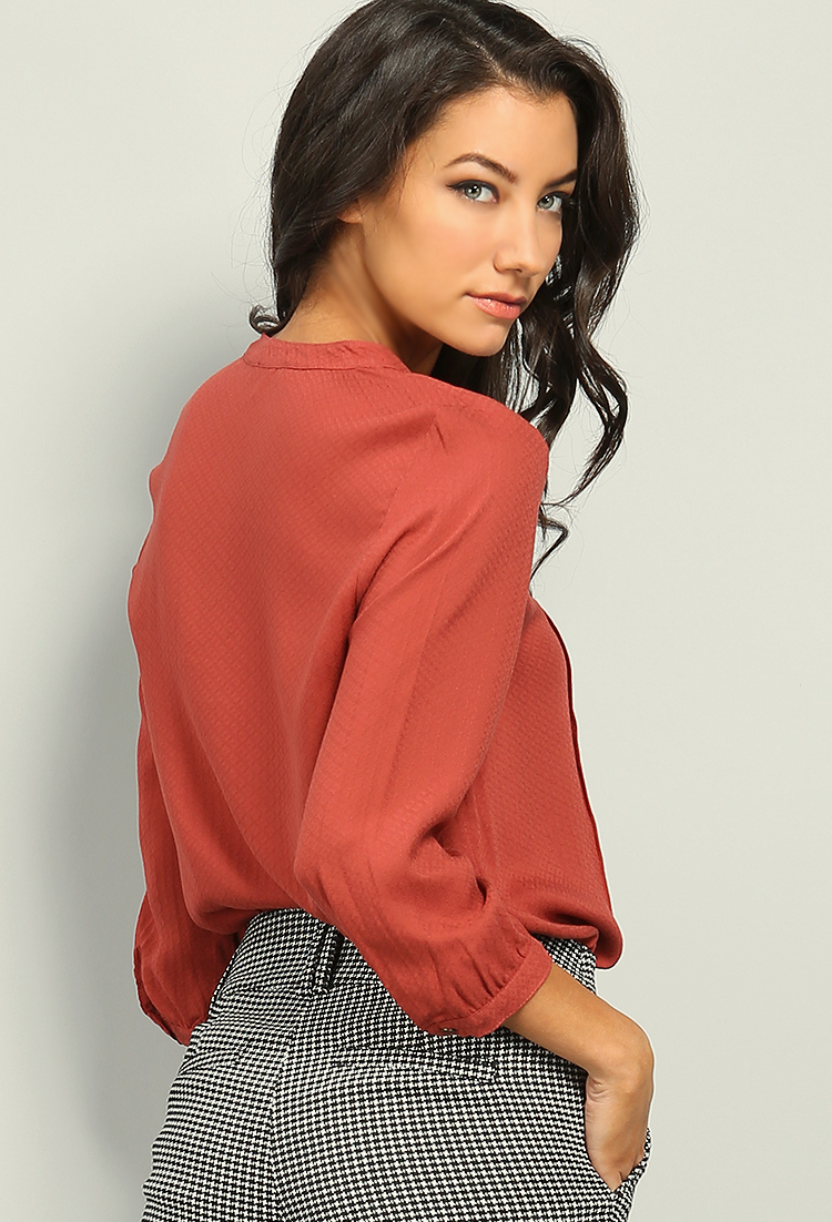 Self-Tie Buttoned  Blouse