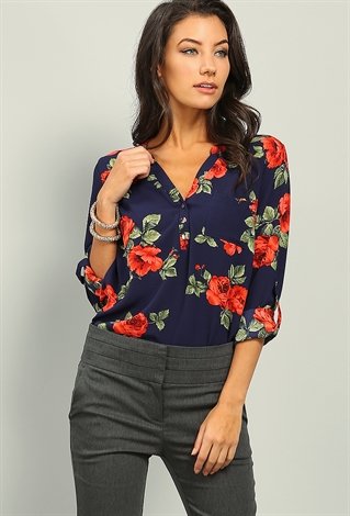Floral Collarless Blouse