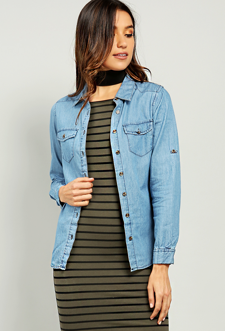 Chambray Roll-Up Button-Front Shirt