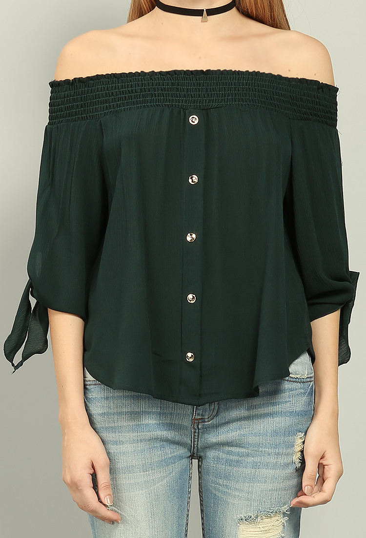 Buttoned Off-The-Shoulder Top 