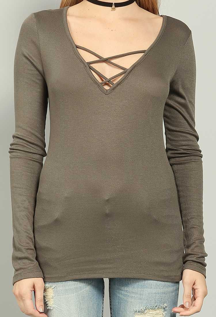 Crisscross Strappy Ribbed Top