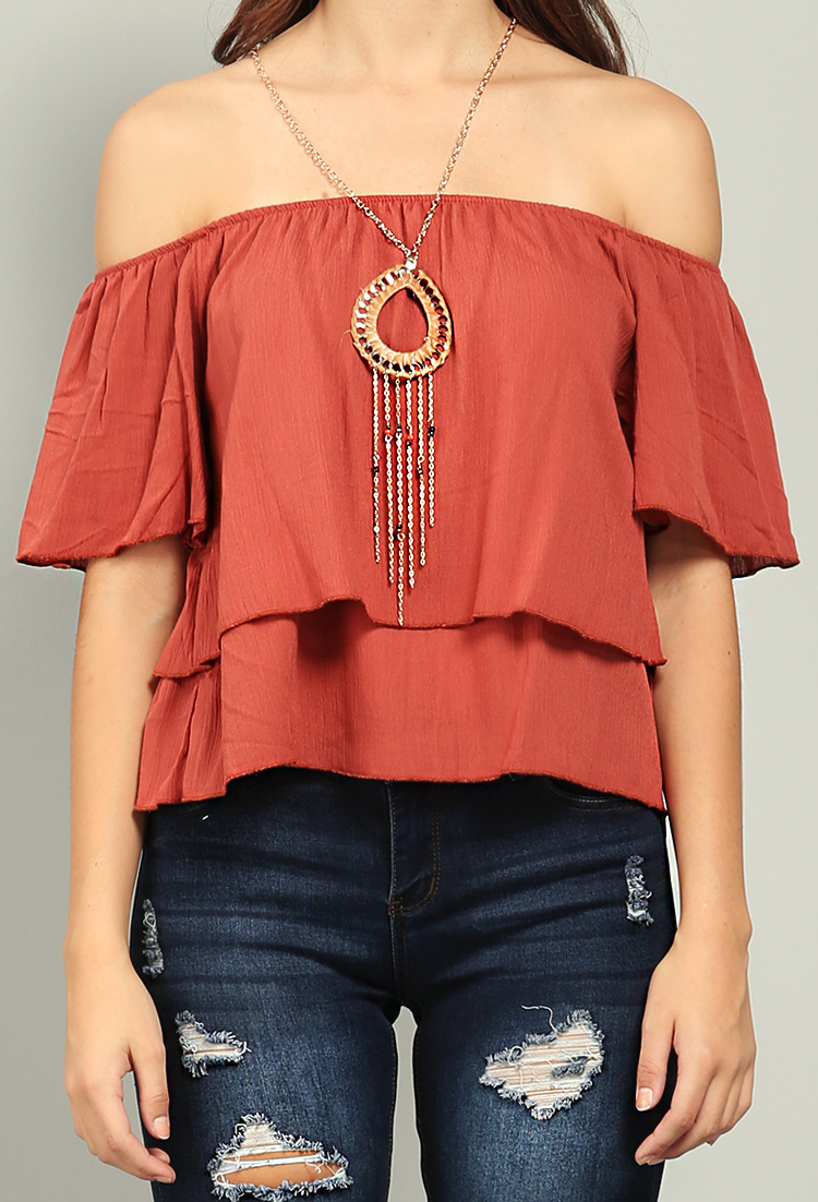 Off-The-Shoulder Top W/Necklace