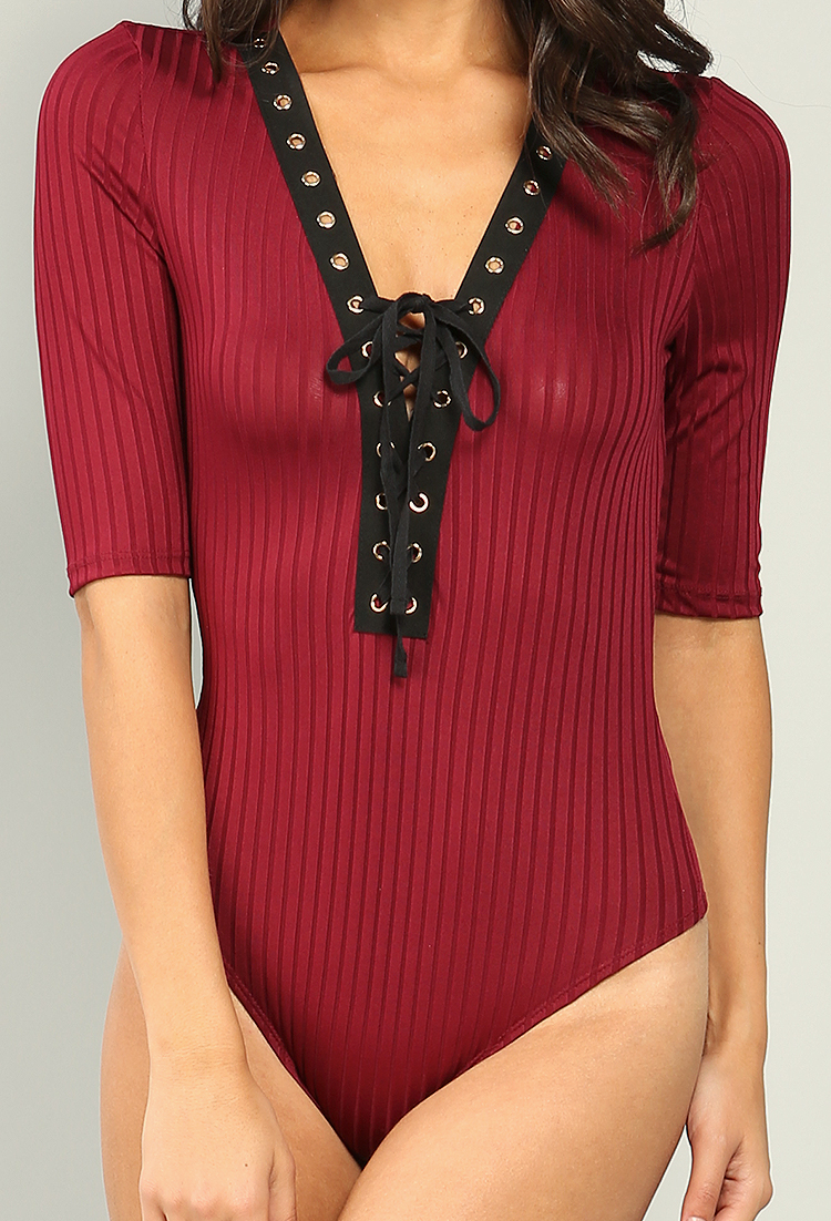 Lace-Up Ribbed Bodysuit