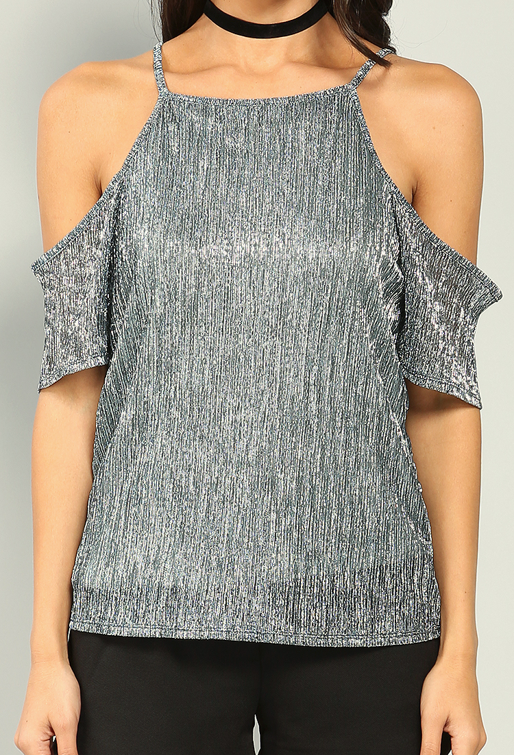 Pleated Open-Shoulder Dressy Top