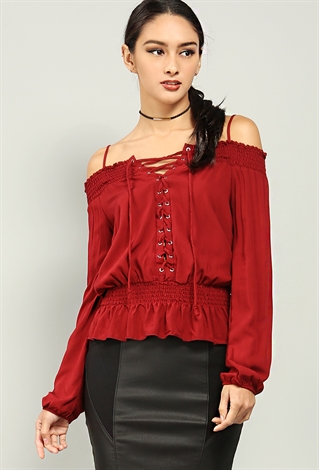 Lace-Up Off-The-Shoulder Top