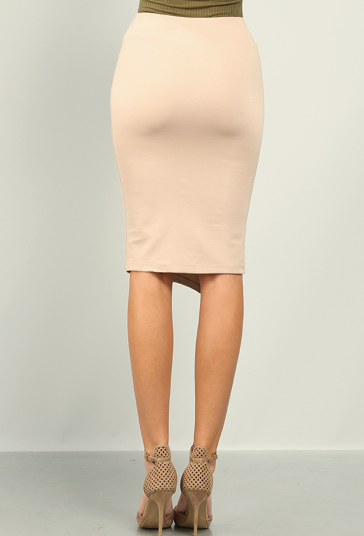 3 Button Asymmetrical Midi Skirt
