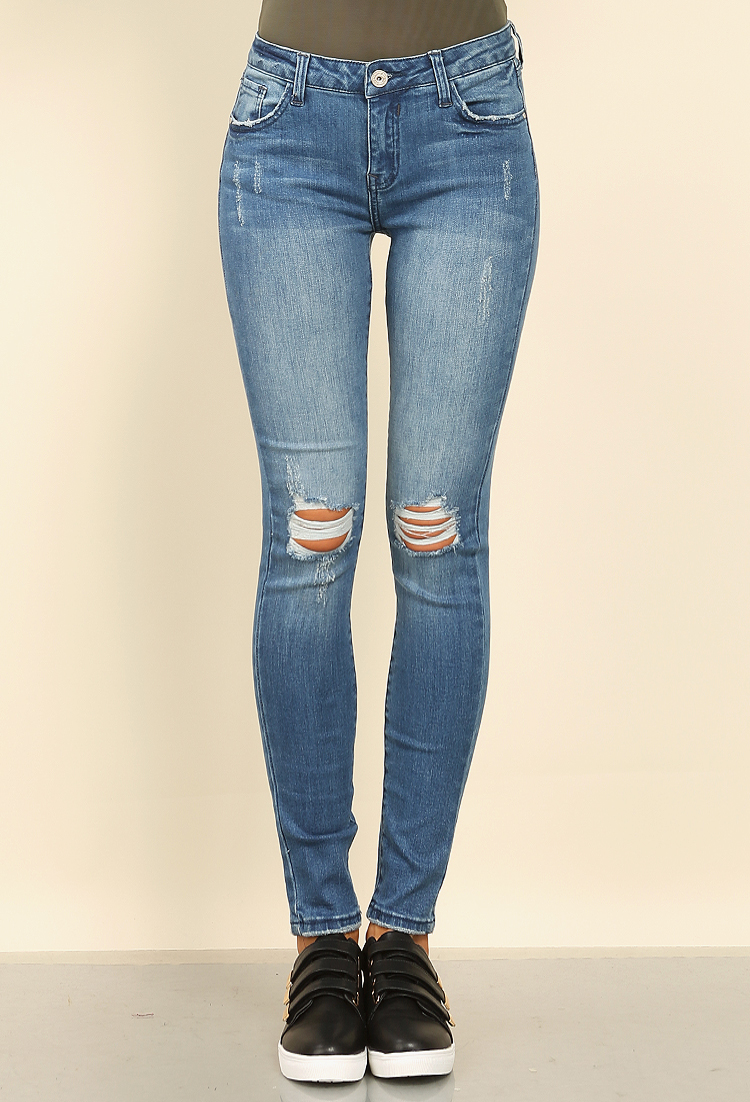 Ashley Mid-Rise Distressed Knee Skinny Jeans