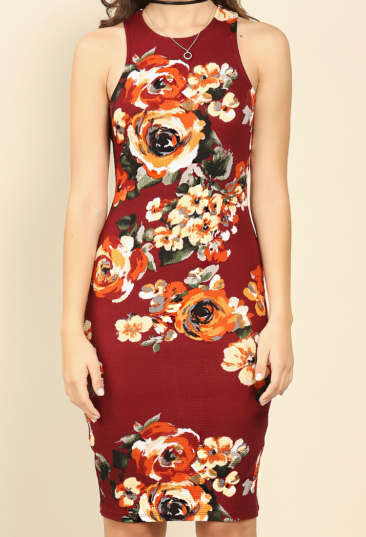 Textured Floral Bodycon Dress