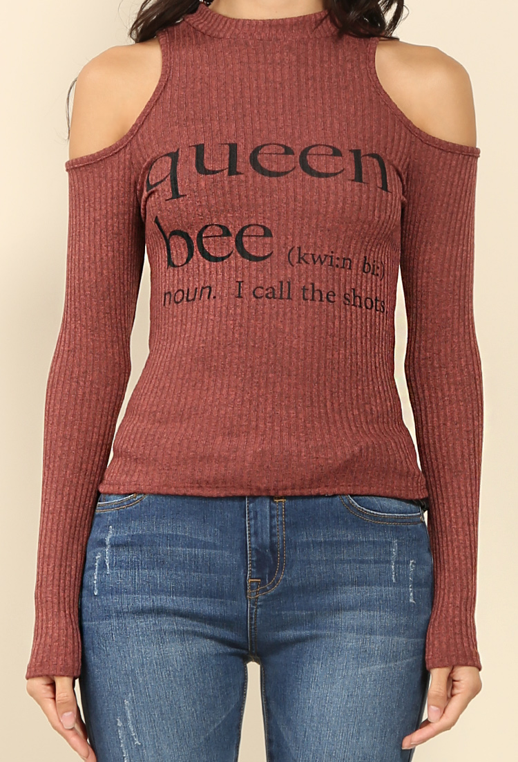 Queen Bee Open-Shoulder Ribbed Top