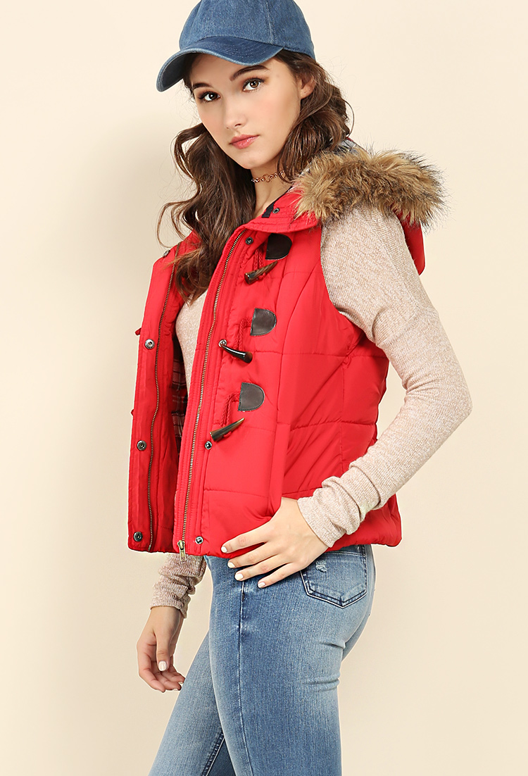 Toggle Faux Fur Hooded Vest