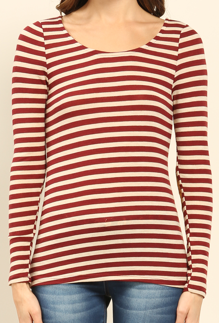 Striped Long Sleeve Elbow Patch Top