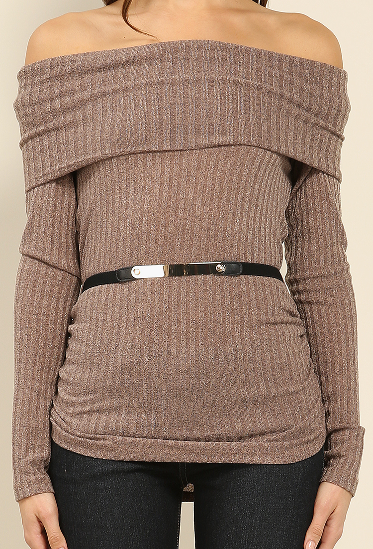 Belted Cowl Neck Knit Top