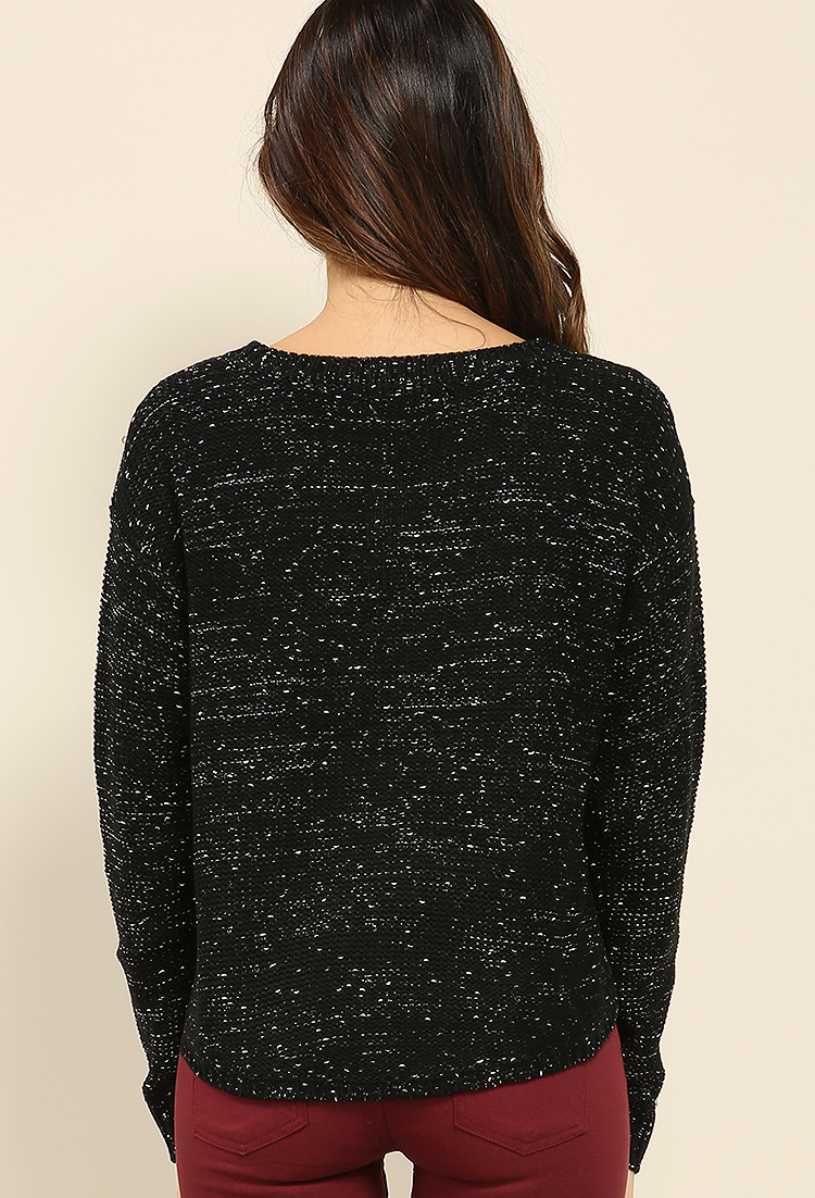 Speckled Metallic Knit Sweater W/Necklace