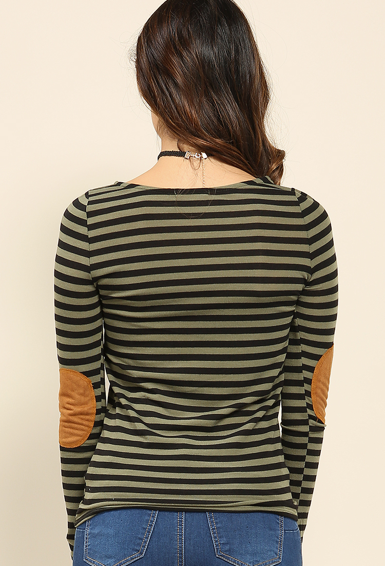 Striped Long Sleeve Elbow Patch Top