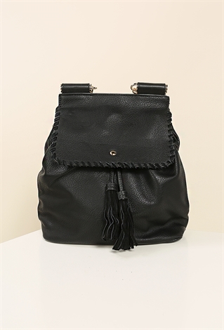 Tasseled Faux Leather Backpack
