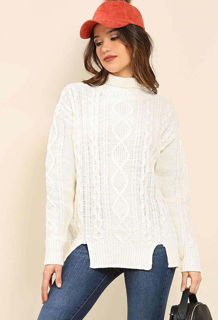 Cable Knit Mock Neck Sweater
