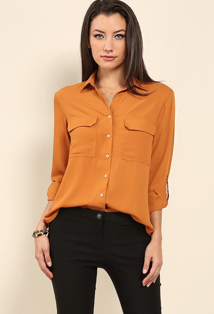Two-Pocket Roll-Up Blouse