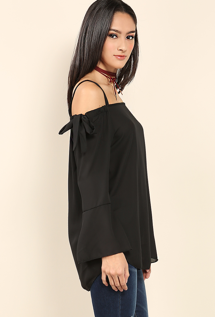 Self-Tie Off-The-Shoulder Bell-Sleeve Tunic