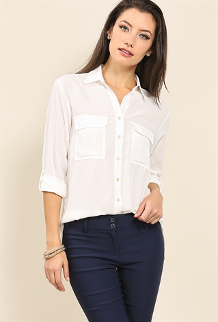 Two-Pocket Roll-Up Blouse