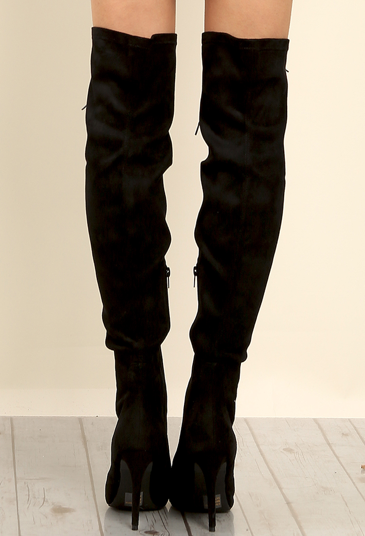Suedette Front Lace-Up Thigh-High Boots