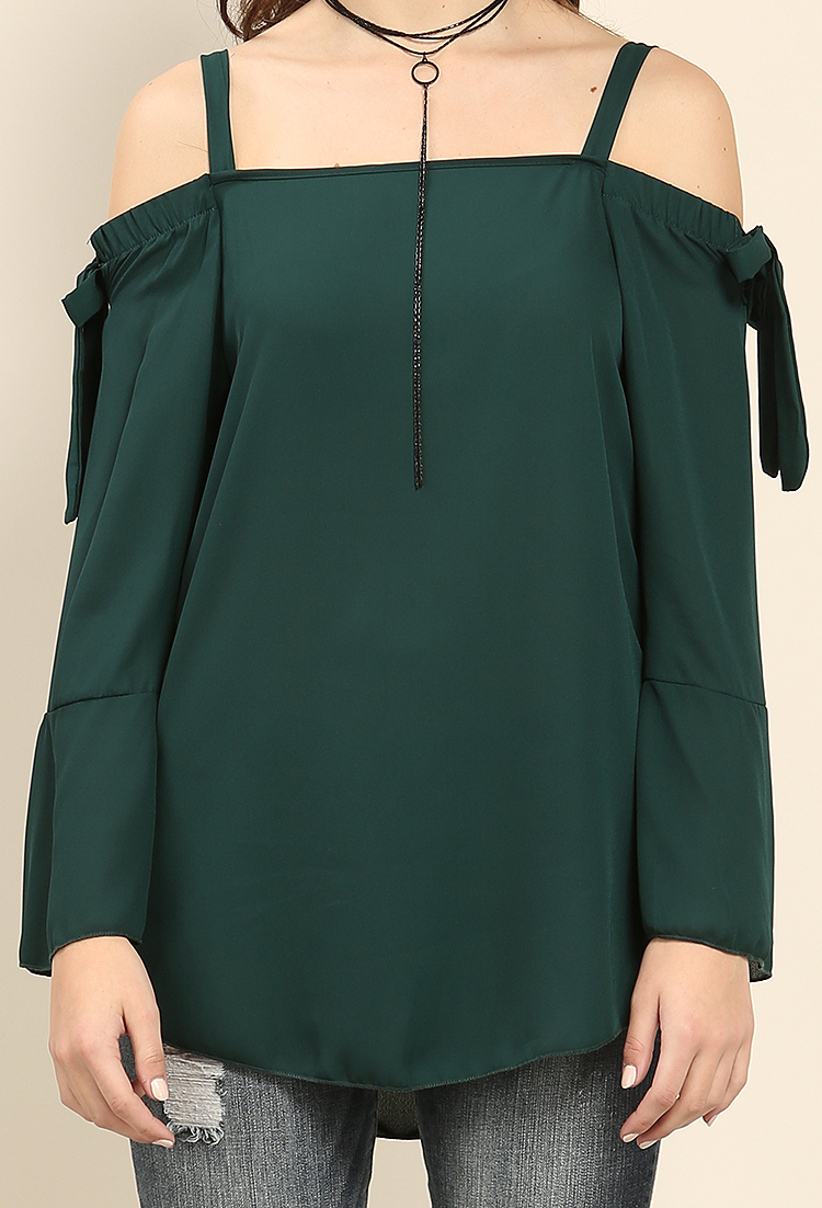 Self-Tie Off-The-Shoulder Bell-Sleeve Tunic
