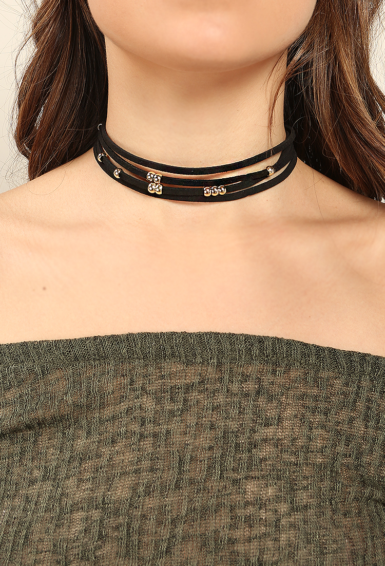 Faux Suede Layered Bead Choker