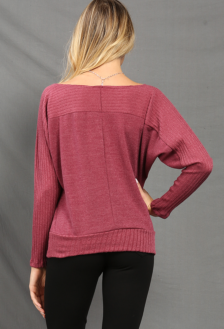 Dolman-Sleeved Knit Top W/ Necklace