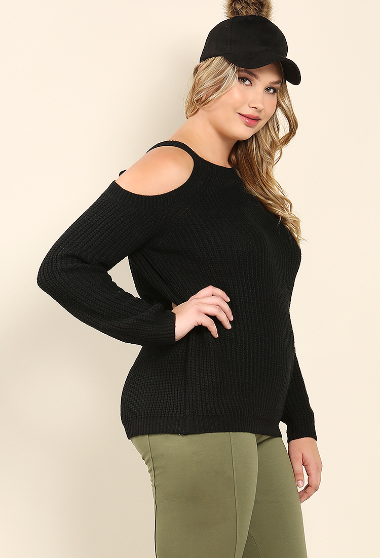 Plus Size Knit Open-Shoulder Sweater