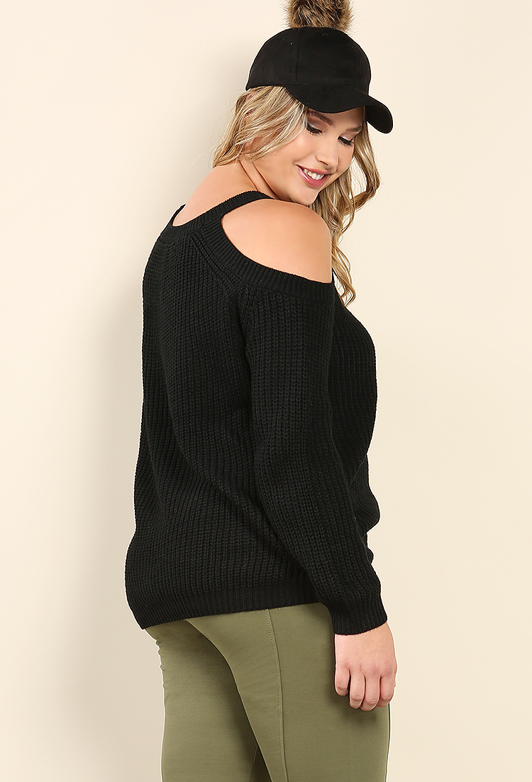 Plus Size Knit Open-Shoulder Sweater