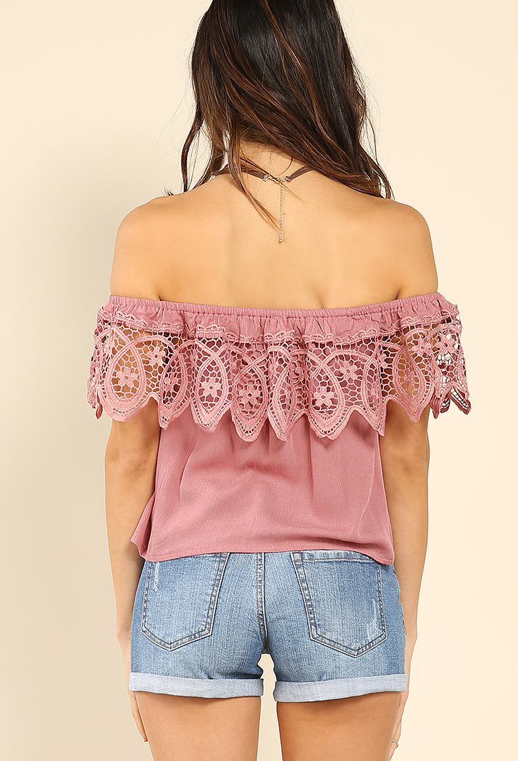 Crocheted Off-The-Shoulder Flounce Top