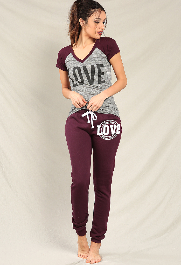 Fold Over Love Embroidered Sweatpants