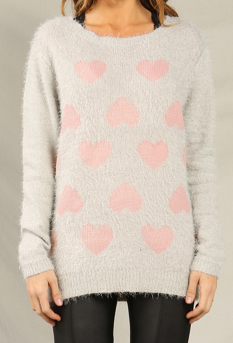 Heart Fuzzy Knit Top