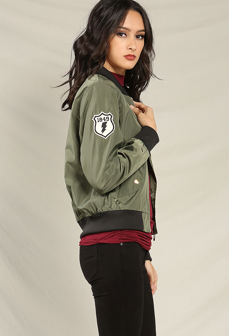 Zip-Front Star Patch Bomber Jacket