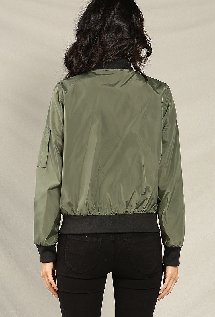 Zip-Front Star Patch Bomber Jacket