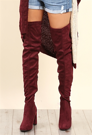 Faux Suede Square Toe Thigh-High Boots
