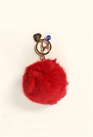 Faux Fur Heart Pendant Pom Pom Keychain