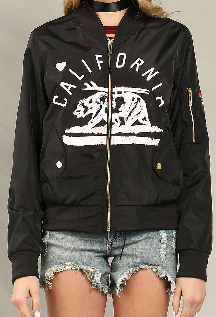 California Grizzly Bear Graphic Bomber Jacket