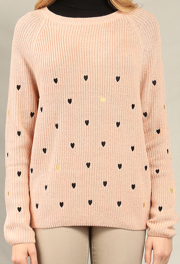 Embroidered Heart Knit Sweater