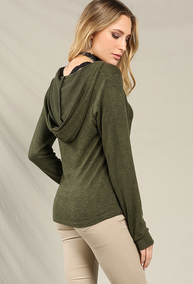 Heathered Lace-Up Hoodie Top